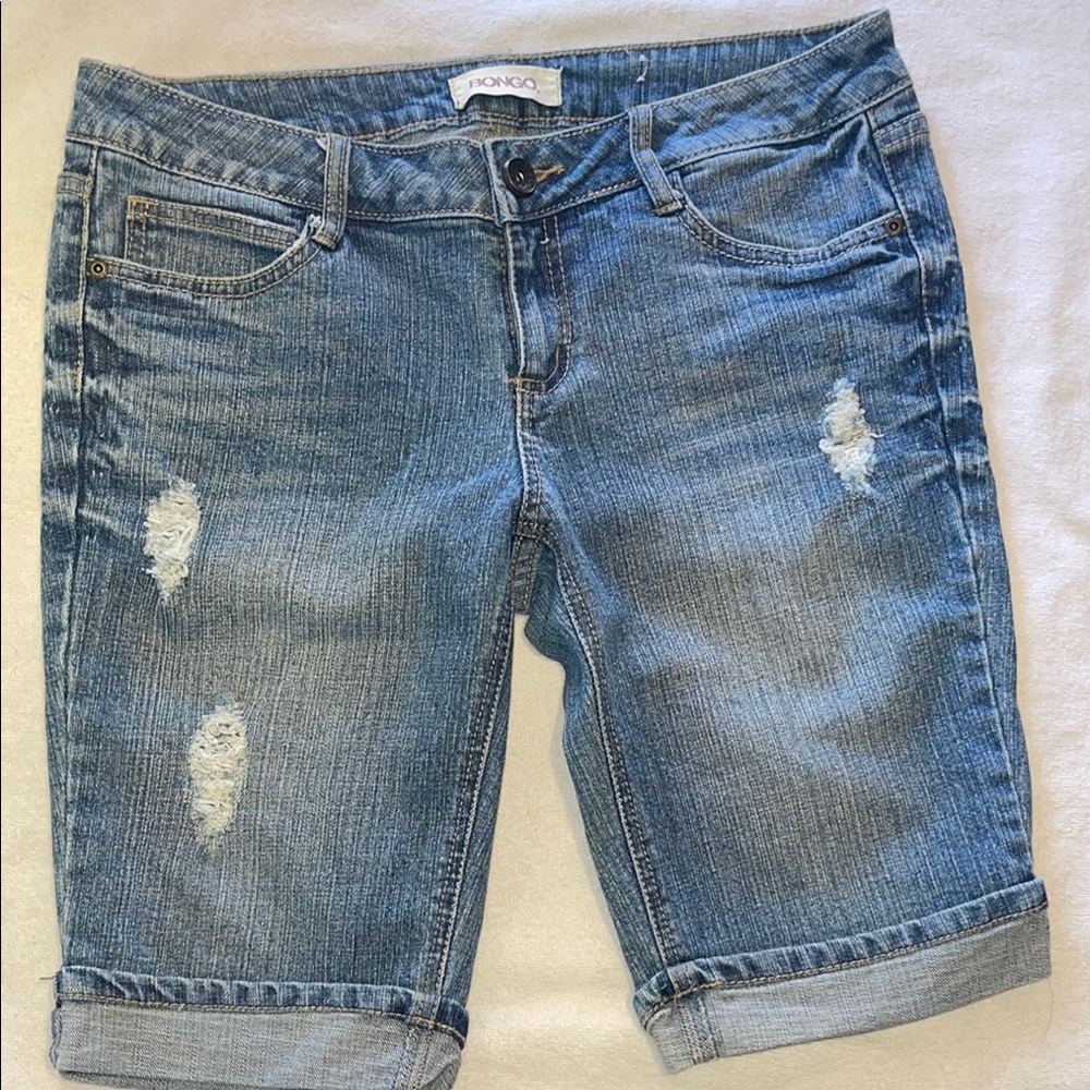 Bongo vintage  Blue Jean Shorts Distressed Knee-Length